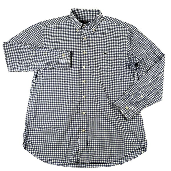 Vineyard Vines Shirt Mens Large Blue White Gingham Classic Fit Tucker Nylon - Picture 1 of 14